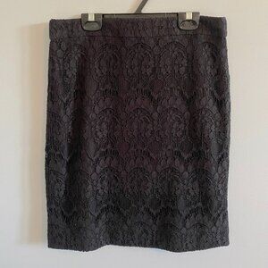 J. Crew Black Eyelet Lace Overlay Pencil Skirt Lined